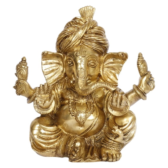 Brass World Brass Safa Pagadi Lord Ganesh Statue Pagdi Ganpati Idol Height Murti for Entrance Marriage Auspicious Gift Vastu Dosh Feng Shui