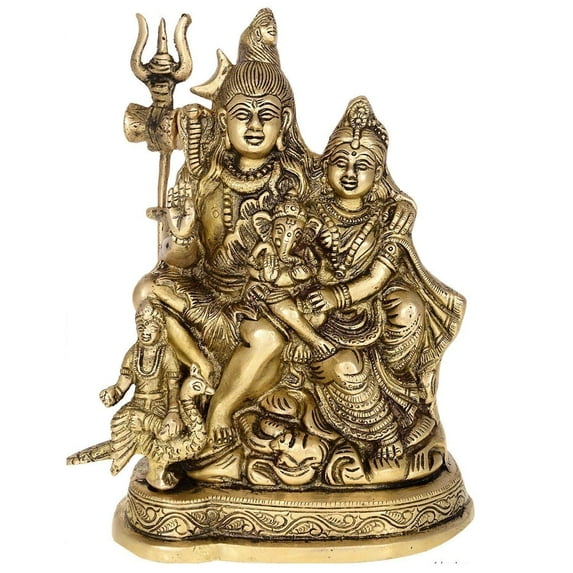 Brass World Brass Shiva Parvati - Brass Shiv Parivar Shiva Bholenath Shankar Parvati Ganesh Family Murti Idol Statue Sculpture (Height 7.75" Antique)