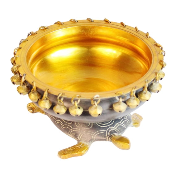 Brass World Brass Urli Ethnic Traditional Tortoise Urli Decorative Vastu Fengshui Bowl for Flowers - Handcrafted Round Floating Floral Candles 9 Inches