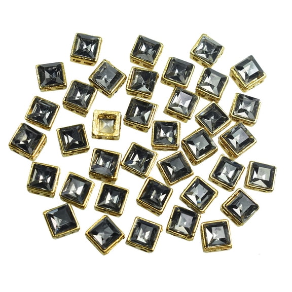 Brass World Flat Back Grey Rhinestones in Raised Setting in Square Shape for Jewelry Making & Embellishment-7MM-50 Pieces