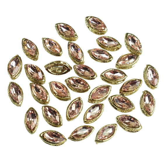 Brass World Flat Back Peach Kundan Rhinestones in Raised Setting in Marquise Eye Shape for Jewelry Making & Embellishment-6 * 10MM-50 Pieces