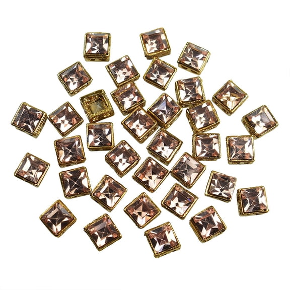 Brass World Flat Back Peach Rhinestones in Raised Setting in Square Shape for Jewelry Making & Embellishment-7MM-50 Pieces
