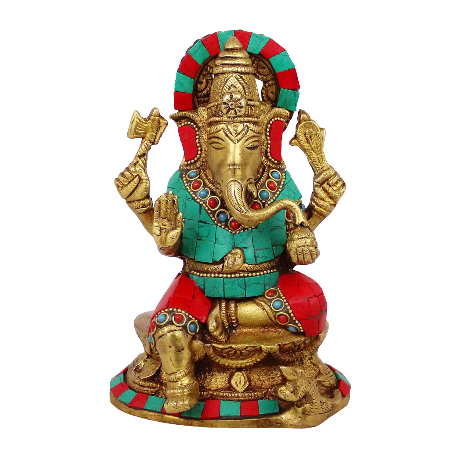 Brass World Brass Ganesh Idol Statue Elephant Multicolor Murti God