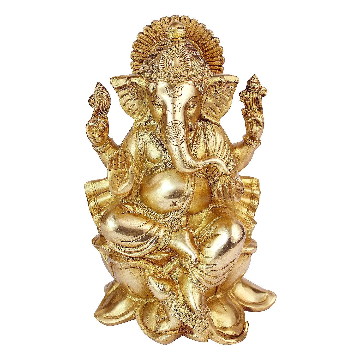 Brass World Brass Ganesh Murti Sitting on Lotus Ganesha Idol Ganpati