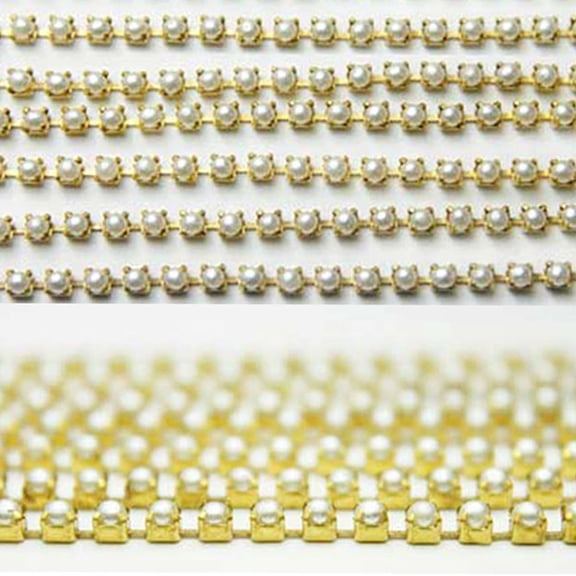 Brass World Jewellery Making Pearl Chain for Silk Thread Jewelry Making, 3MM, 5 Mtr, Cream Color