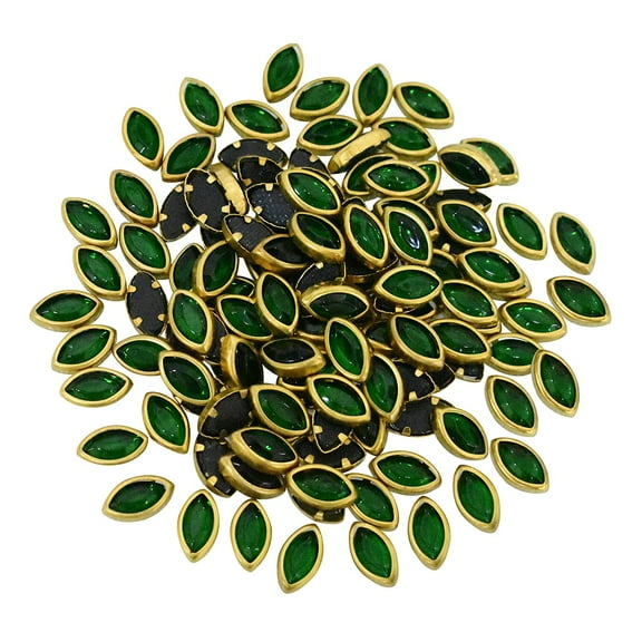 Brass World Kundan Stones Beads Flat Back Glue On Rhinestones for Jewellery Making Embroidery in Emerald Green Color 250 Pieces Marquise Shape-5x9MM