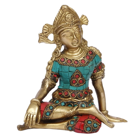 Brass World Lord Indra Dev Brass with Inlay Statue Hindu Deity Inder Dev Idol Figurine Handicraft Religious Showpiece for Temple, Office Table and Home Dcor 6 Inch