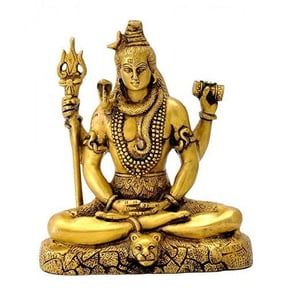 Brass World Lord Shiva Meditation Brass Metal Bhagwan Shiv Murti with Trishul Statue Home Decor Mandir Puja Temple Pooja Showpiece 8 Inch