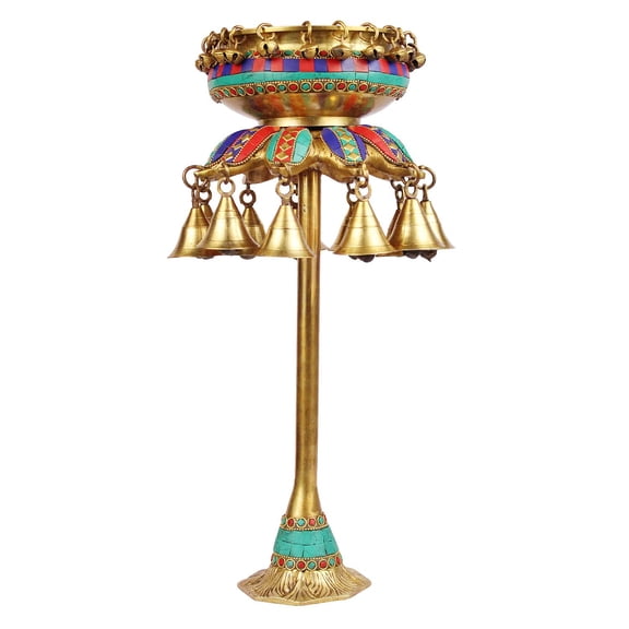 Brass World Multicolor Brass Designer Ethnic Carved Decorative Urli Big Beautiful Handcrafted Bowl for Floating Flowers and Tea Light Candles Home,Office and Table Decor 16 Inches Height.