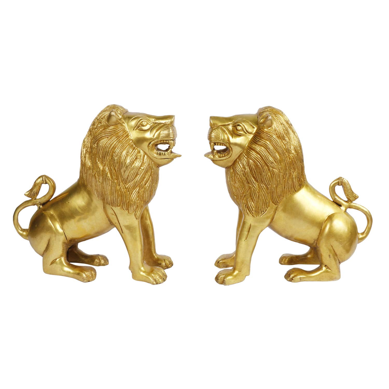 Brass World Pair of Lions Brass Statue for Vastu Shastra and Feng Shui