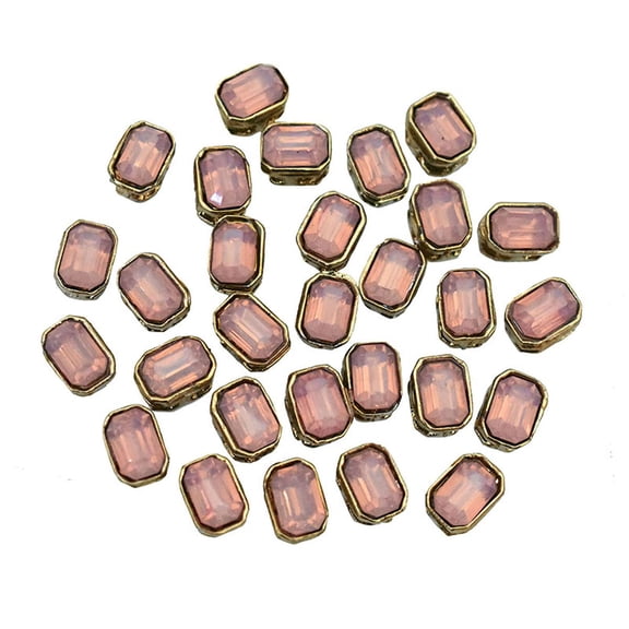 Brass World Rectangle Kundan Rhinestones in Setting for Sew On Embroidery & Jewelry Making, Rose Color, 5X7 MM, 50 Pieces
