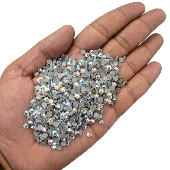 Brass World Round Hotfix Rhinestones Glass Crystal in Chrysolite AB Color, 1440 Pieces -SS16 (4MM)