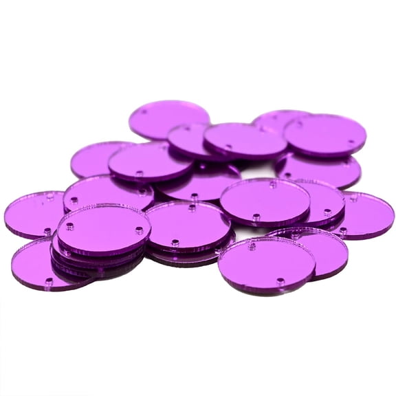 Brass World Round Sew On Purple Acrylic Craft Mirrors for DIY Craft Art, 25 Pieces (1 CM)