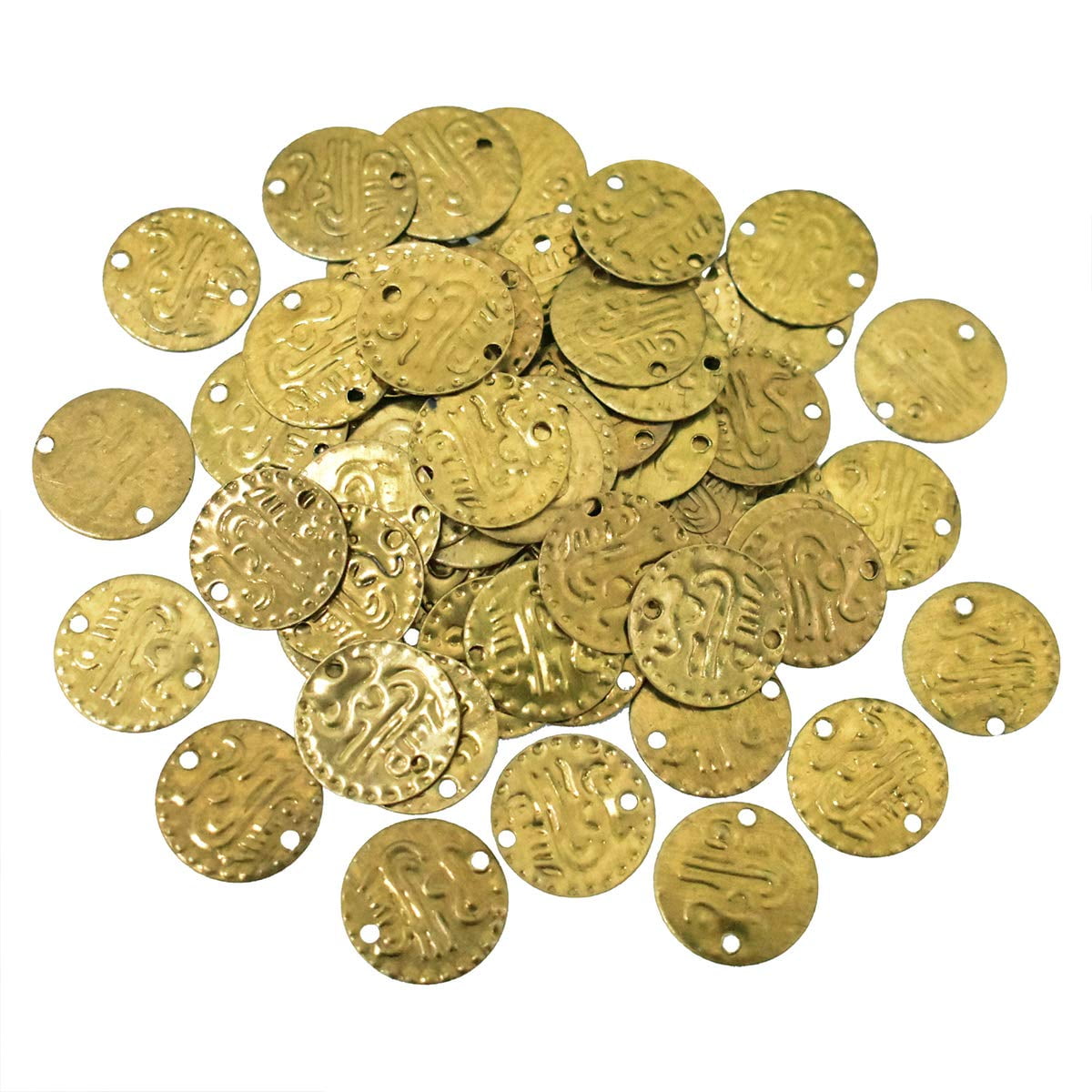 Brass World Round Shape Double Hole Metal Sequins for Craft, Embroidery and Jewellery Making 100gm (14MM, Gold)