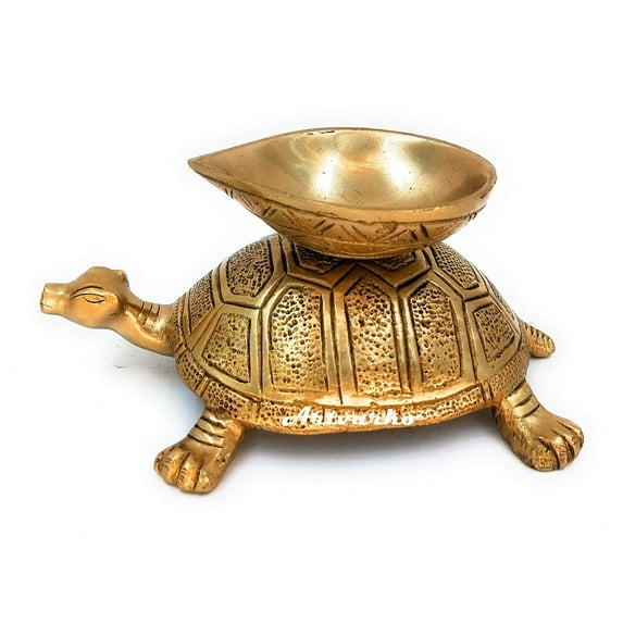 Brass World Tortoise Diya Brass Feng Shui Tortoise Home Decor Diya Lamp Wealth Decorative Oil Light Diwali Festival Decoration Pooja Room Mandir Pital Diva Handmade Good Luck 6.75 Inches Length.