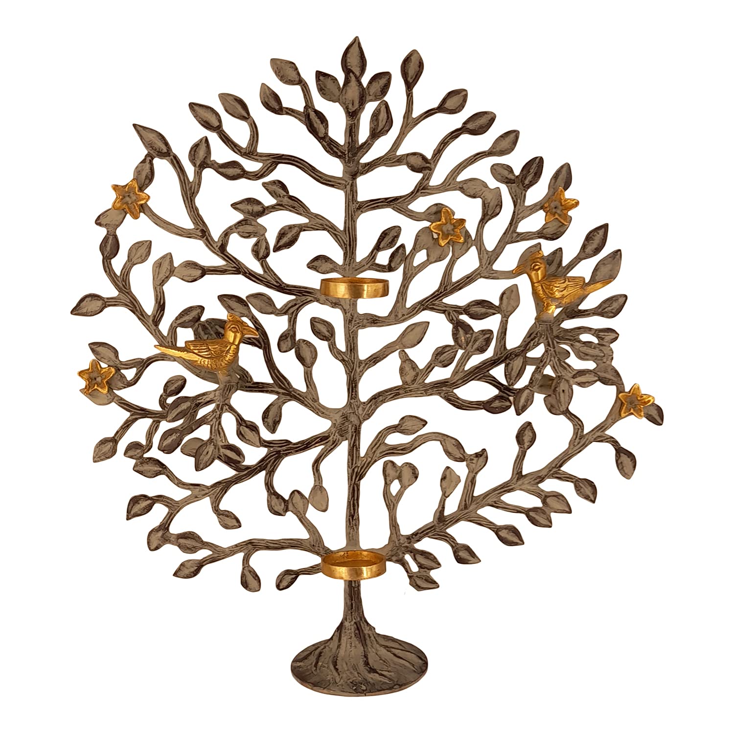 Brass World Brass Tree of Life Candle Holder Stand with Birds Sitting