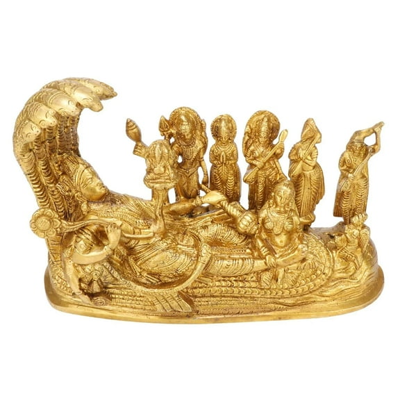 Brass World Vishnu Parivar (Vishnu, Shiv, Brahma, Laxmi, Saraswati, Yama, Garud, Narad, Naag Devi) Brass Idol Showpiece L8xB3 xH3 Inches