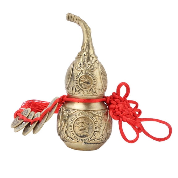 Brass Wu Lou Gourd, Handcrafted Feng Shui Ornament For Luck Treasure, 98 Characters