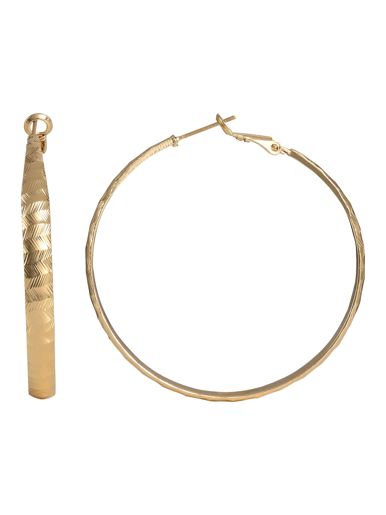 Believe By Brilliance Women's Brass Yellow Gold Plated Textured Hoop Earring