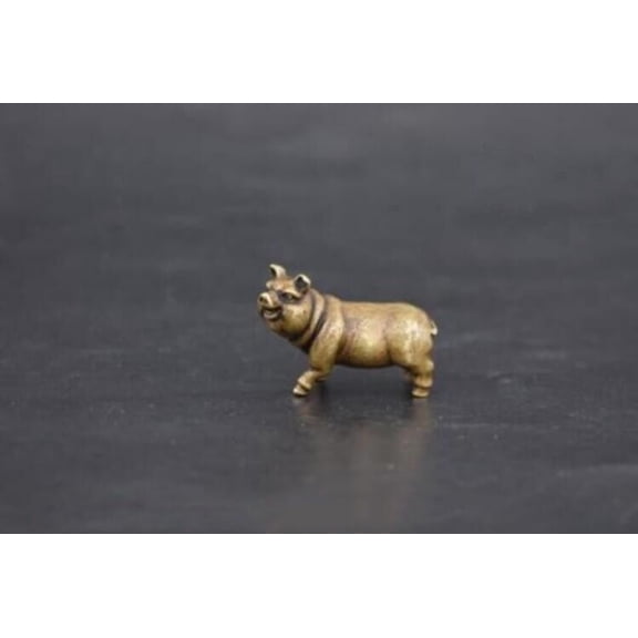 Brass Zodiac Pig Small Statue Pendant Chinese Collection Old Asian Copper Pure
