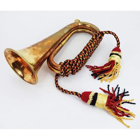 Brass and Copper Blowing Bugle Attack War Signal Horn 10.6" Inch with Beautiful Colourful Rope Binding
