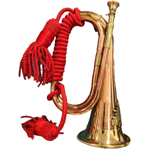 Brass and Copper Blowing Bugle Signal Horn 10.6" with Beautiful Rope Binding