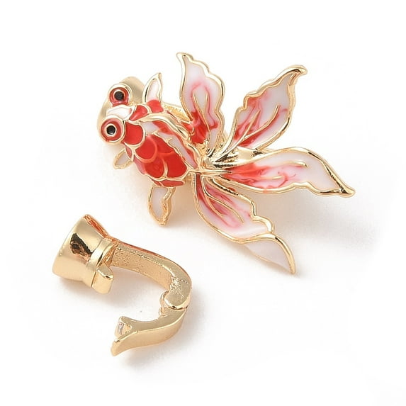 Brass and Enamel Fold Over Clasp Fish Red Golden 26mm Hole: 4mm