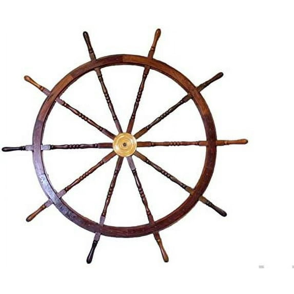 "Brass and Wood Ship Wheel 72"" Wooden Ship Wheels Old Ship Wheel Boat Steering W"