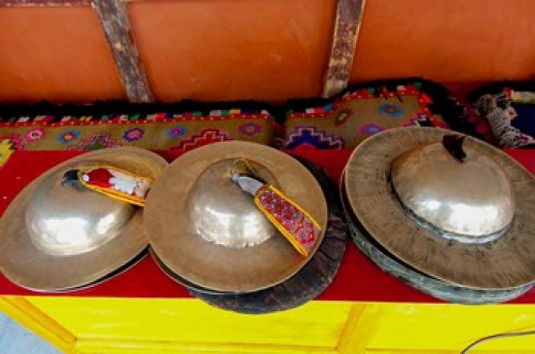 Brass cymbals at Hemis Monastery Ladakh India Canvas Art - Ellen Clark DanitaDelimont (26 x 18)