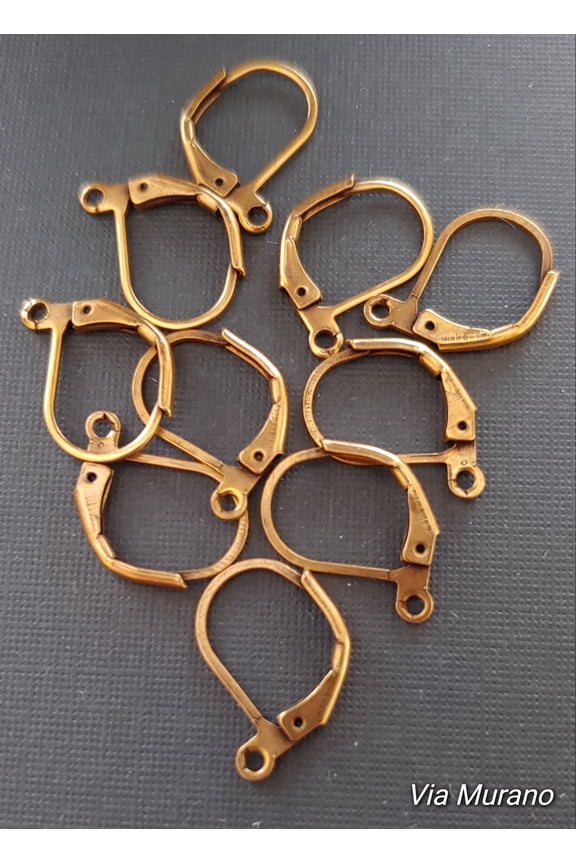 Brass leverback earring wire ear wire leverback style earring finding 24 kt Shiny Gold DuroPlate 16x10mm (5 Pair)