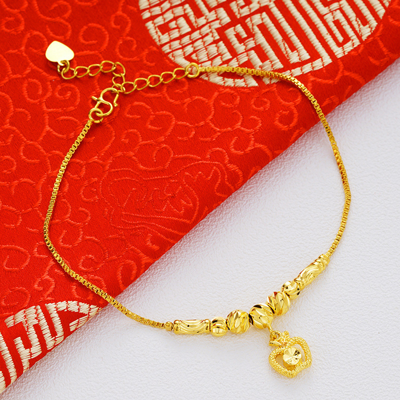 Brass plated 24k gold bell doublelayer anklet female Vietnam sand gold