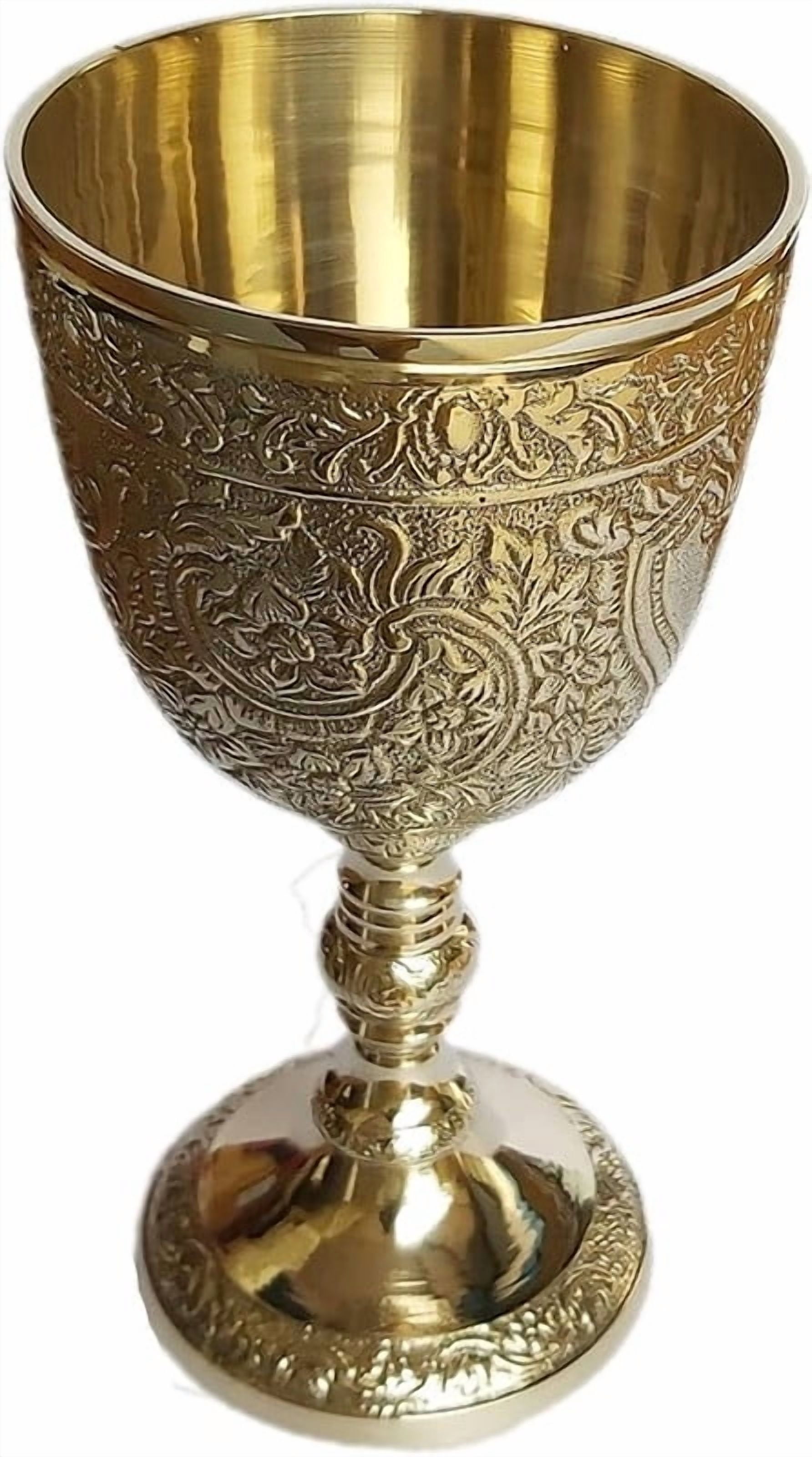 Brass royal chalice cup embossed brass flutes wine heavy goblet brass drinking glasses beverage tumbler cups for water juice milk beer ice tea and farmhouse decor