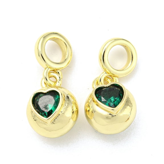 Brass with Cubic Zirconia Pendants Cadmium Free & Lead Free Heart Medium Sea Green 23.5x11x9mm Hole: 5mm