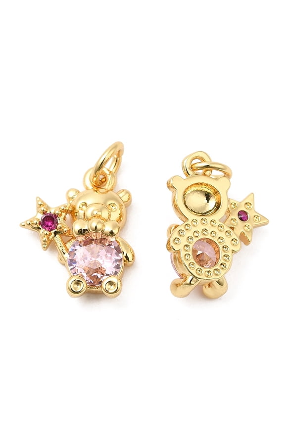 Brass with Cubic Zirconia Pendants Long-Lasting Plated Lead Free & Cadmium Free Bear Charm Real 18K Gold Plated 14.5x11.5x5.5mm