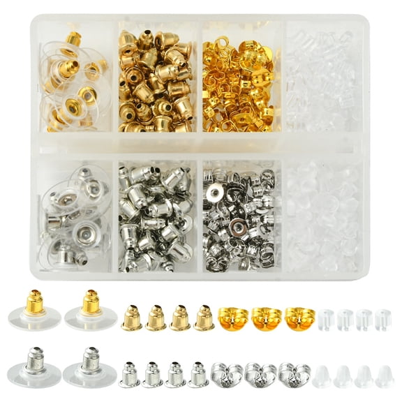 Brass with Iron with Plastic Ear Nuts Friction Earring Backs for Stud Earrings set Mixed color 3~11x3~11x7mm Hole: 0.5~1mm