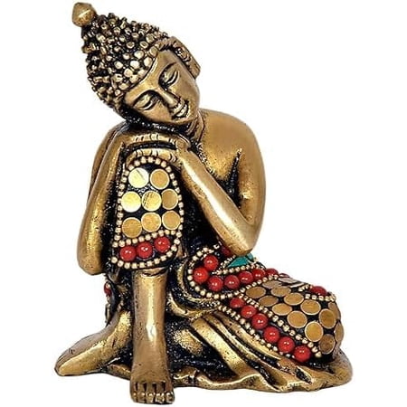 Brass with Stone Work Resting Buddha Statue for Temple/Home Decor/Gift Item