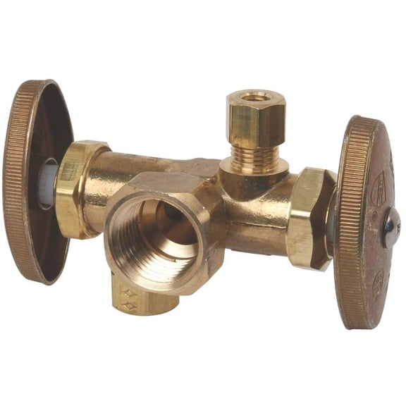BrassCraft 1/2 In. F X 3/8 In. OD X 3/8 In. OD Rough Brass Dual Outlet Valve Indoor & Outdoor Use, NEC-Compliant