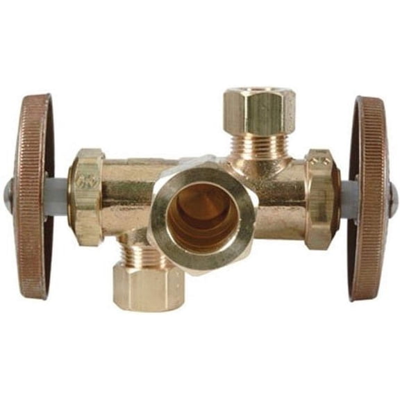 BrassCraft CR1901DVX R Dual-Handle Shut-Off Stop Valve , 1/2" C X 3/8" OD X 3/8" OD , Rough Brass