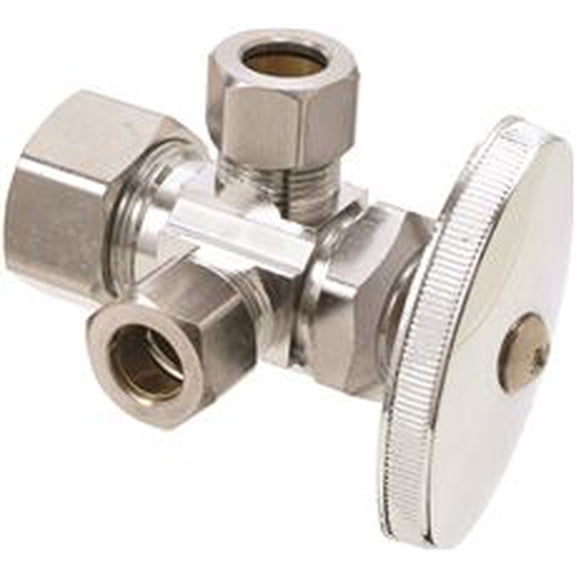 Brasscraft Multi-Turn Dual Outlet Stop, 1/2 In. Nom Compression X 3/8 In. Od Compression X 3/8 In. Od Compression, Lead Free