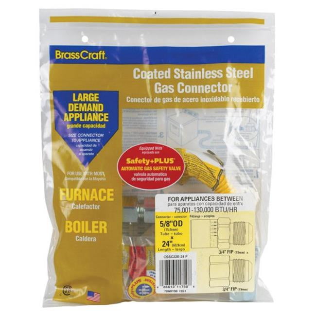 BrassCraft CSSC22R24 P Safety+Plus Gas Connector, 1/2" x 3/4" x 3/4