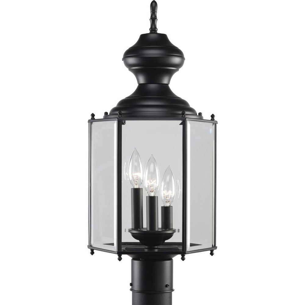 Matte Black 3-Light Outdoor Post Lantern with Clear Beveled Glass