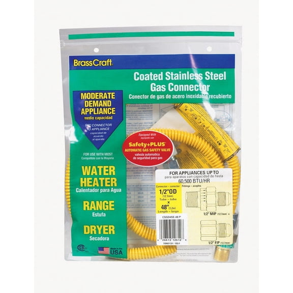 Brasscraft CSSD45R-48 P Stainless Steel Coated Gas Connector, 48", 1/2 psi