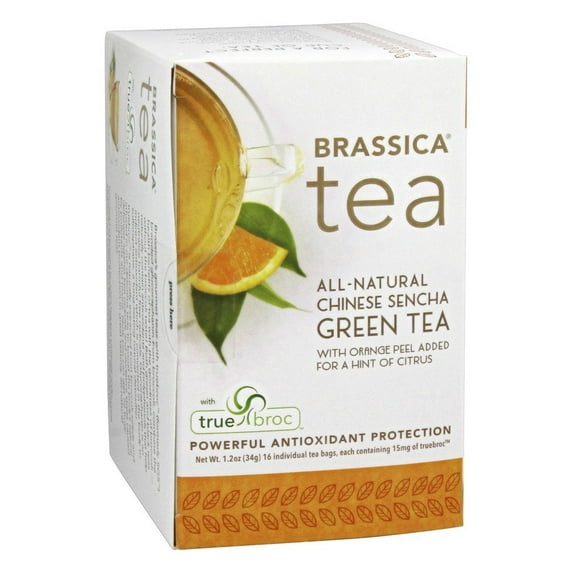 Brassica - All Natural Chinese Sencha Green Tea with truebroc Orange - 16 Tea Bags
