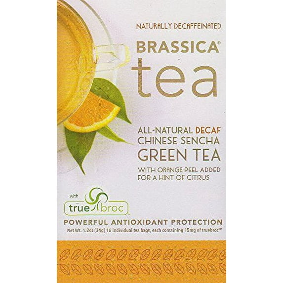 Brassica Decaf Green Tea with Trubroc, Orange, 1 Box (16 Tea Bags)