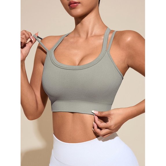 Brassiere And Shorts Set Sports Bras For Women Halter Strap Quick-Drying Sports Underwear Set, Shock-Absorbing, Cushioned Yoga Bra, Outdoor Running And Fitness Wear Grey L
