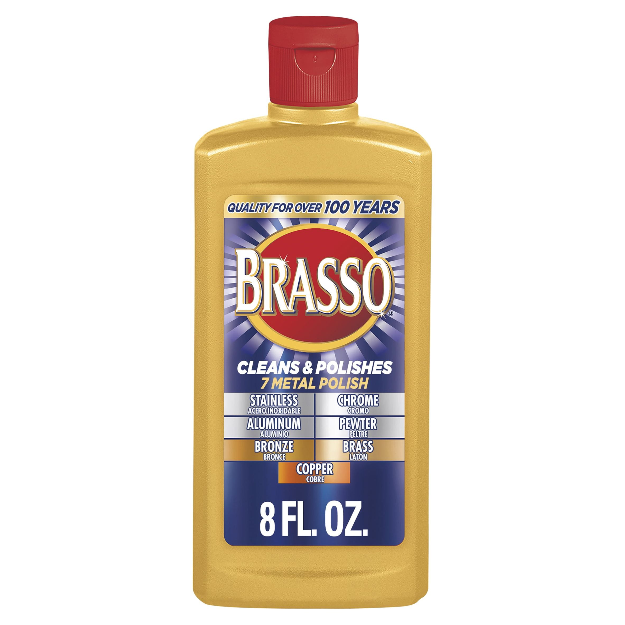 Brasso Metal Polish, 8oz Bottle for Brass, Copper, Stainless, Chrome,  Aluminum, Pewter & Bronze 