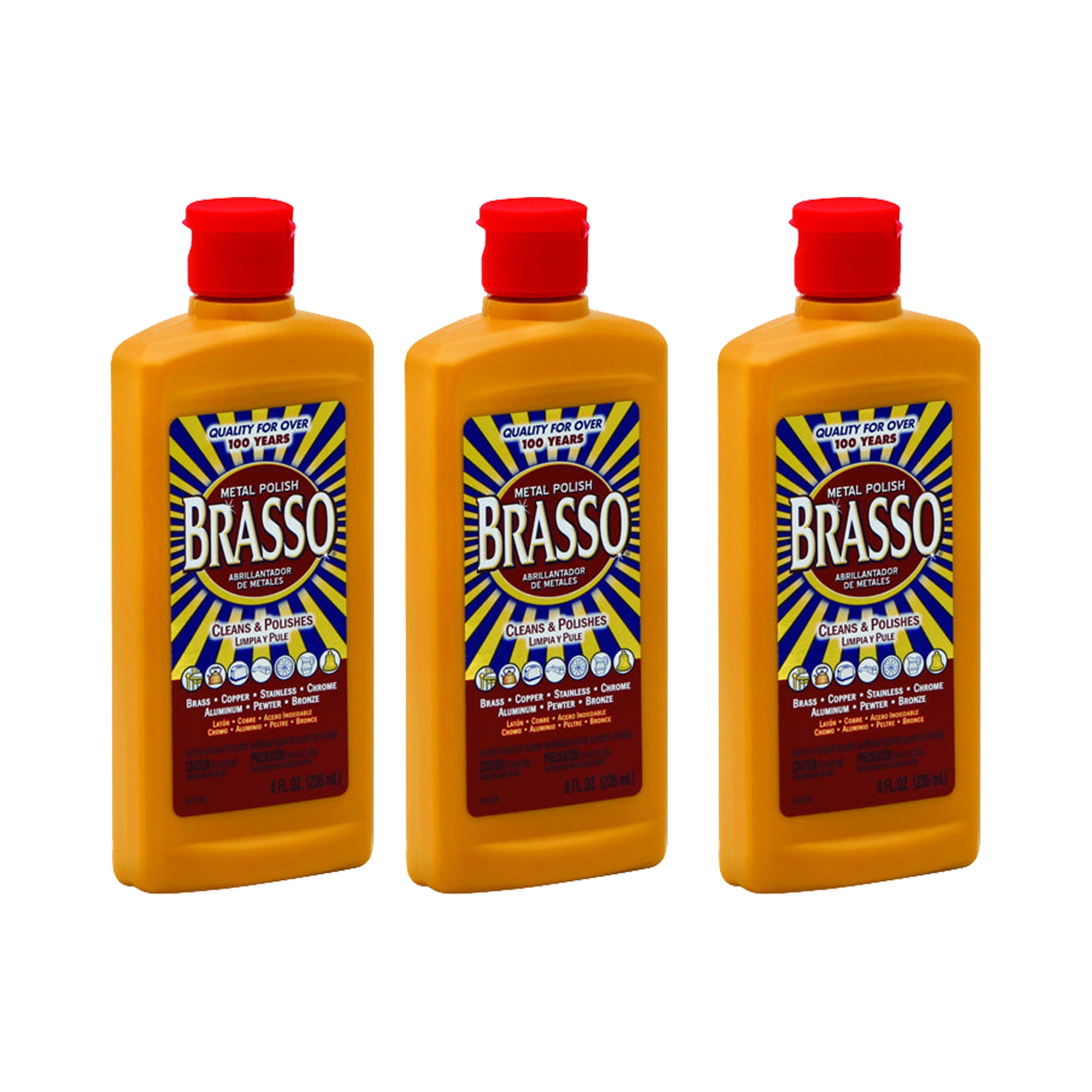 Brasso Metal Polish, for Brass, Copper, Stainless, Chrome, Aluminum, Pewter & Bronze, 8 Oz (Pack of 3)