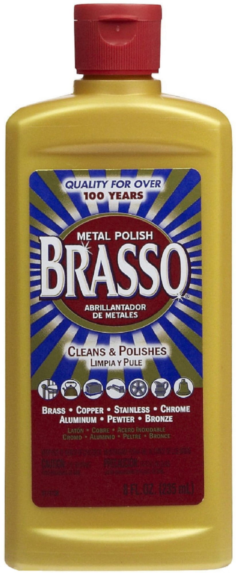 Brasso Metal Polish, 8 oz Bottle for Brass, Copper, Stainless Steel,  Chrome, Aluminum, Pewter & Bronze, 8 oz (Pack of 3)