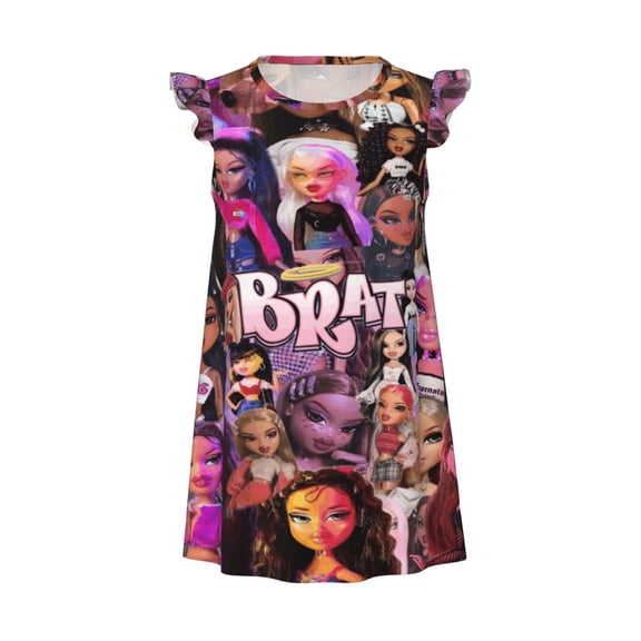 Brat-Z0 Flutter Sleeve Soft Fabric Casual Dress Cartoon Sleepdress