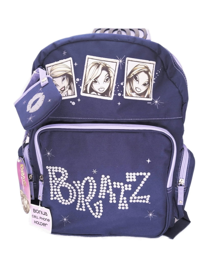 Bratz Backpack School With Extra Phone Holder 16in Purple Denim